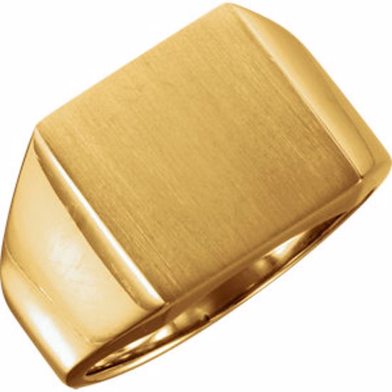 9591:112670:P 14kt Yellow 14mm Men's Solid Signet Ring with Brush Finish