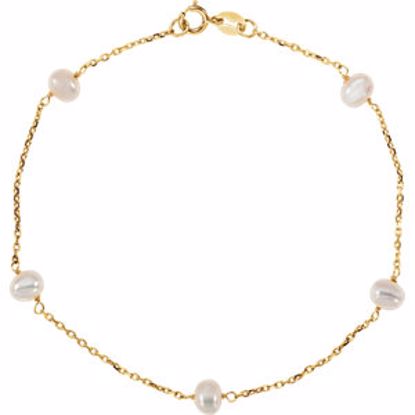 CH181:137784:P 14kt Yellow White Pearl Station 7" Necklace