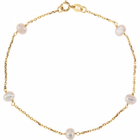 CH181:137784:P 14kt Yellow White Pearl Station 7" Necklace