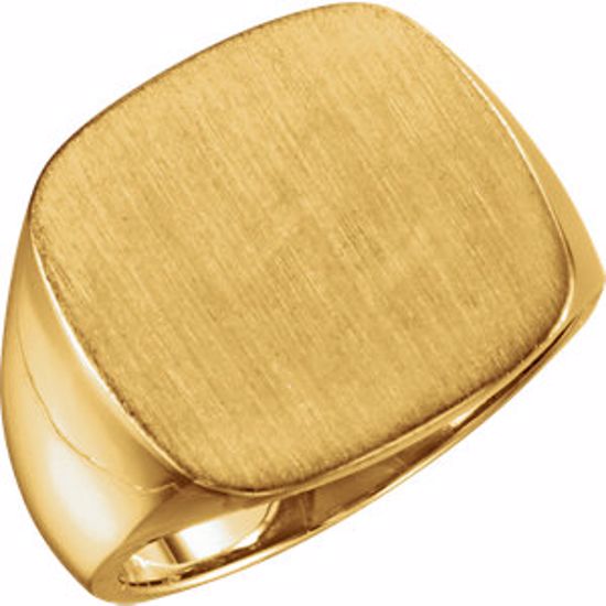 9601:123807:P 14kt Yellow 18mm Men's Signet Ring with Brush Top Finish