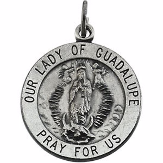 R5042:129645:P Sterling Silver 18mm Round Our Lady of Guadalupe Medal