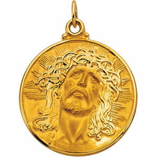 R5059:129543:P 14kt Yellow 23mm Round Face of Jesus (Ecce Homo) Medal