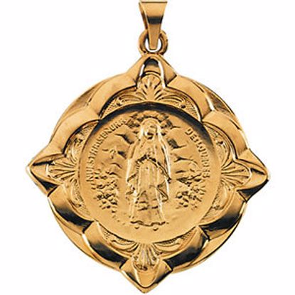 R16966:130600:P 14kt Yellow 31x31mm Our Lady of Lourdes Medal