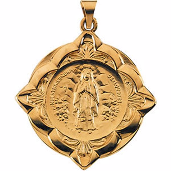 R16966:130600:P 14kt Yellow 31x31mm Our Lady of Lourdes Medal