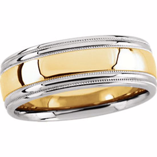 5970:142257:P 14kt White & Yellow 8mm Double Milgrain Band Size 9
