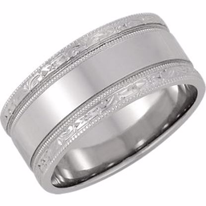 50094:180178:P 14kt White 8.5mm Hand Engraved Band Size 8