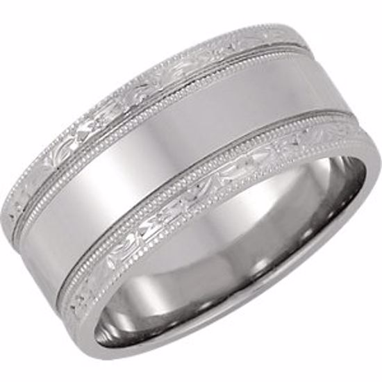 50094:180178:P 14kt White 8.5mm Hand Engraved Band Size 8