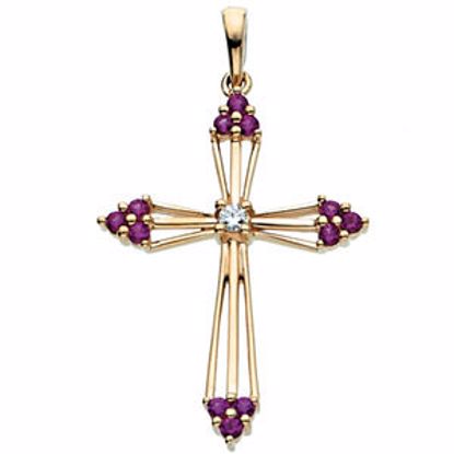 R80074R:163754:P 14kt Yellow Ruby & .04 CTW Diamond Cross Pendant