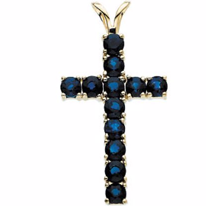 R8041S:163741:P 14kt Yellow Blue Sapphire Cross Pendant