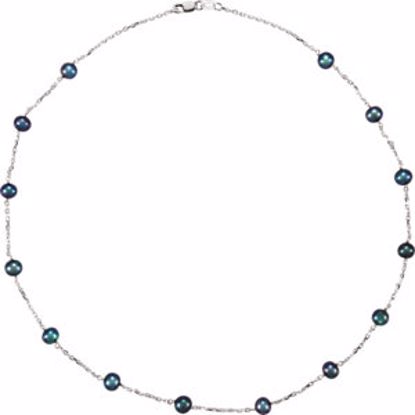 CH352:223010:P Sterling Silver Freshwater Black Cultured Pearl Station 18" Necklace