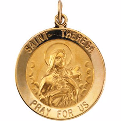 R5046:273712:P 14kt Yellow 22mm Round St.Theresa Medal