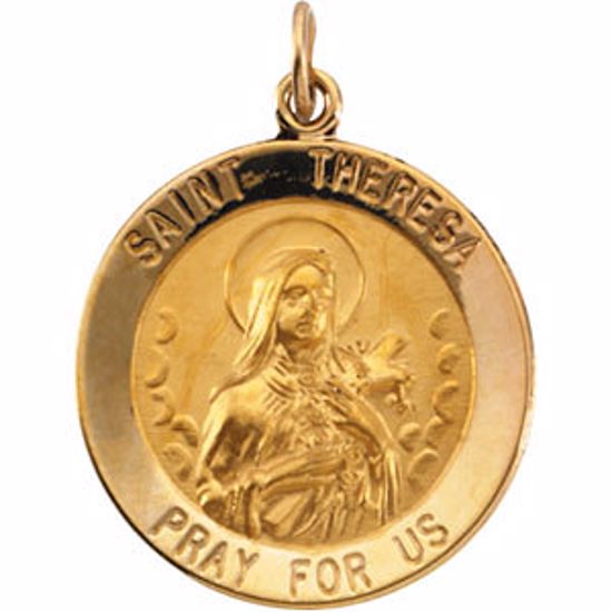 R5046:273712:P 14kt Yellow 22mm Round St.Theresa Medal