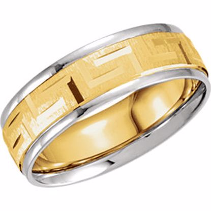 5962:276981:P 18kt Yellow & Platinum 7mm Comfort-Fit Greek Key Design Band Size 7