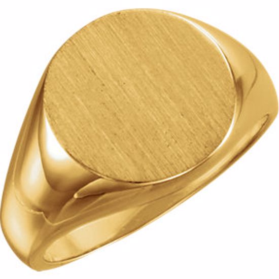 9130:8593:P 10kt Yellow 15mm Men's Signet Ring with Brush Finish