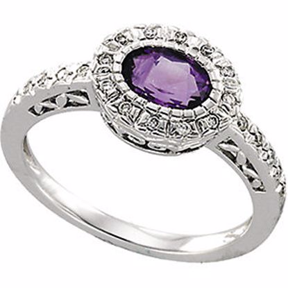 63566:297520:P Horizontal Amethyst & Diamond Halo-Style Ring