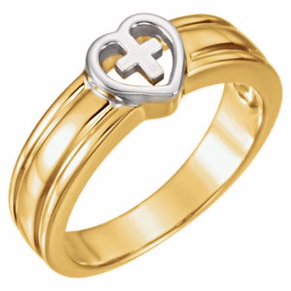 R7031:62955:P 14kt Yellow & White Heart & Cross Ring
