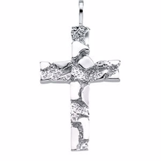 R8198:62230:P 14kt White Nugget Cross Pendant