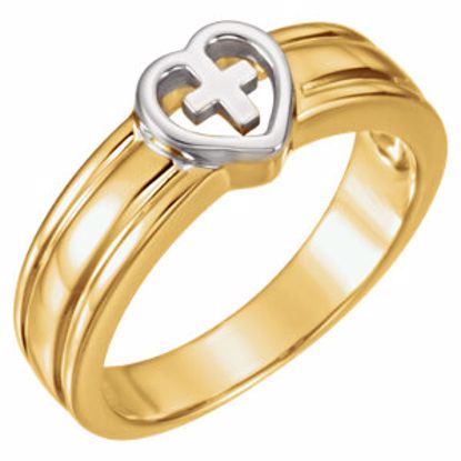 R7031:62957:P 10kt Yellow & White Heart & Cross Ring