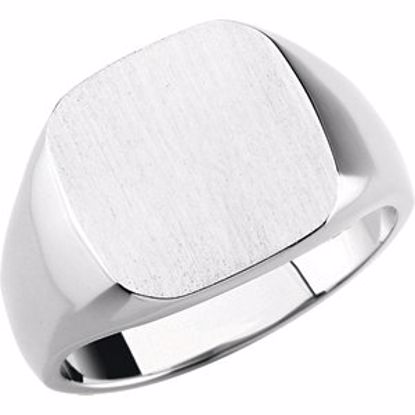 9601:123803:P 14kt White 14mm Men's Signet Ring with Brush Top Finish