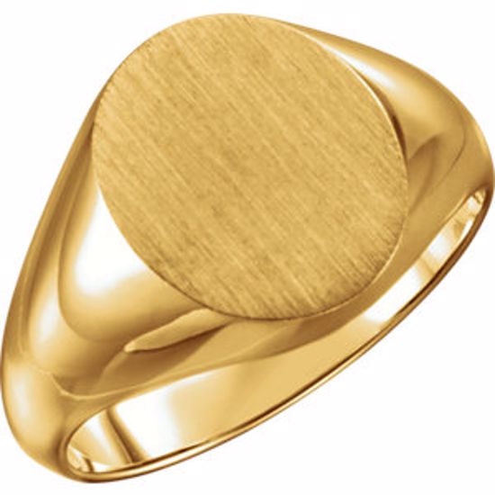 9600:123812:P 14kt Yellow 14x12mm Men's Signet Ring with Brush Finish