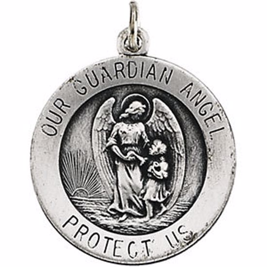 R5043:104215:P Sterling Silver 18mm Guardian Angel Medal