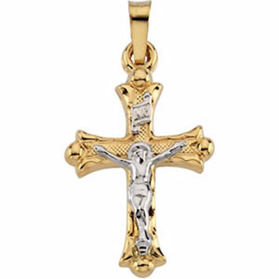 R16240:103711:P 14kt Yellow & White 20x14mm Hollow Crucifix Pendant