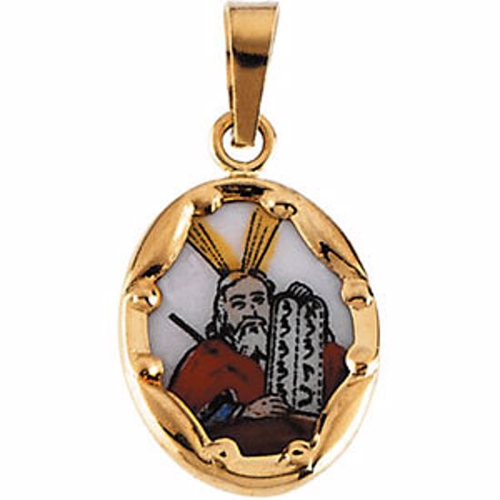 R16946:129515:P 14kt Yellow 13x10mm Moses Hand-Painted Porcelain Medal