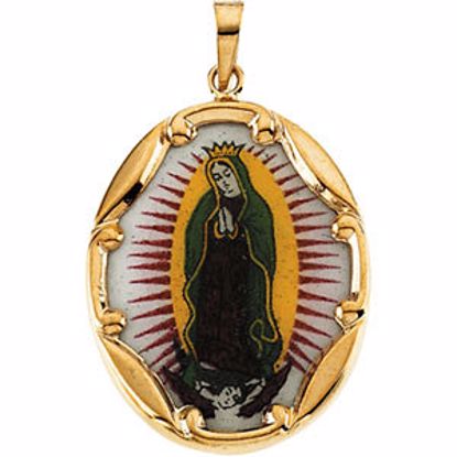 R16979:129615:P 14kt Yellow 25x19.5mm Our Lady of Guadalupe Hand-Painted Porcelain Medal