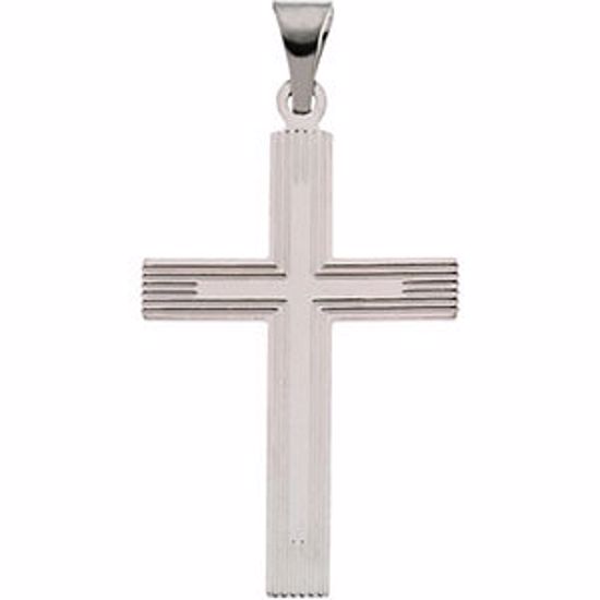 R16162:130196:P 14kt White 28x18mm Cross Pendant with Design