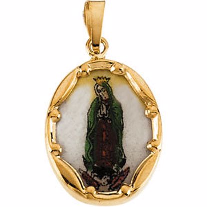 R16979:129613:P 14kt Yellow 17x13mm Our Lady of Guadalupe Hand-Painted Porcelain Medal