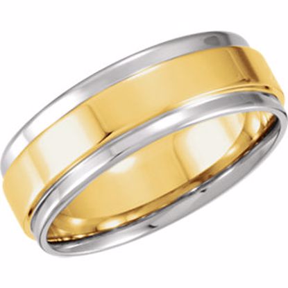5971:156897:P 14kt White & Yellow 7.5mm Comfort-Fit Flat-Edge Band Size 12.5