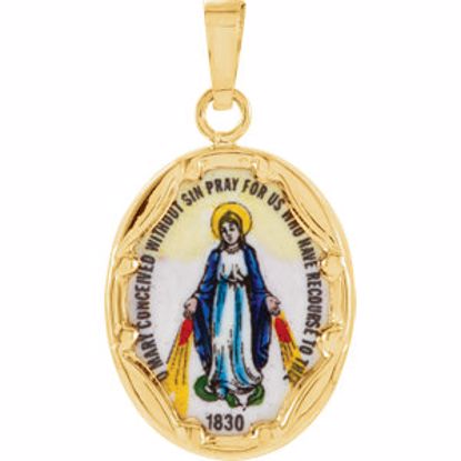 R16947:129595:P 14kt Yellow 17x13.5mm Miraculous Hand-Painted Porcelain Medal