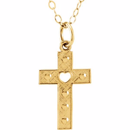 19534:158296:P 14kt Yellow Cross 15" Youth Necklace