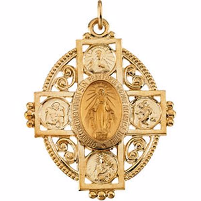 R41315:163589:P 14kt Yellow 35x28mm Miraculous Cross Medal