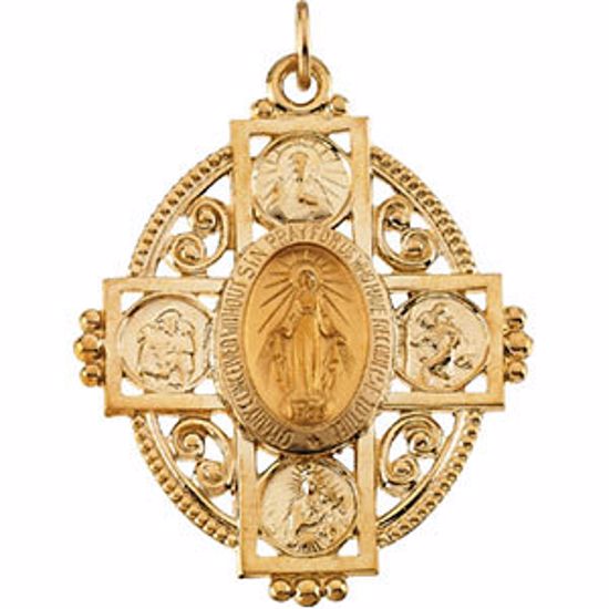 R41315:163589:P 14kt Yellow 35x28mm Miraculous Cross Medal