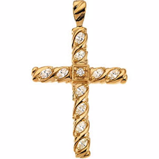 R41003D:167851:P 14kt Yellow 3/4 CTW Diamond Cross Pendant