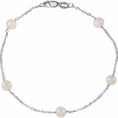 CH350:222976:P Sterling Silver 5.5-6mm Freshwater Cultured Pearl Station 7.5" Bracelet