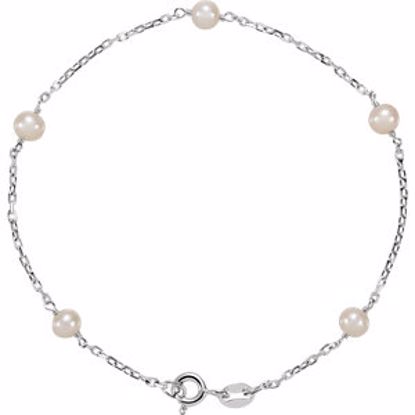 CH353:222881:P Sterling Silver 4-4.5mm Freshwater Cultured Pearl Station 7" Bracelet