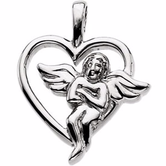 R41357:250578:P 14kt White Angel Heart Pendant