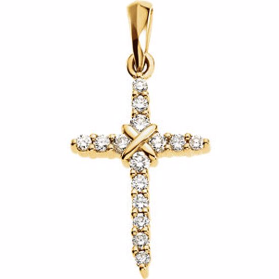 R8749D:254478:P 14kt Yellow .23 CTW Diamond Cross Pendant