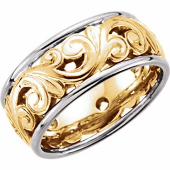 50374:273989:P 14kt Yellow & White Hand-Engraved Band Size 8.5