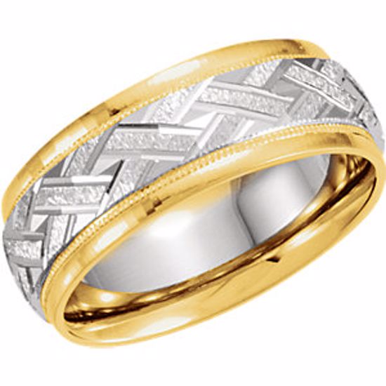 50078:277002:P 18kt Yellow & Platinum 7mm Patterned Band Size 9.5