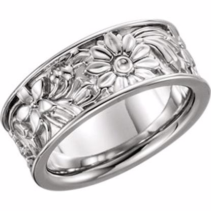 50404:278490:P 14kt White 8.5mm Floral Design Band Size 7
