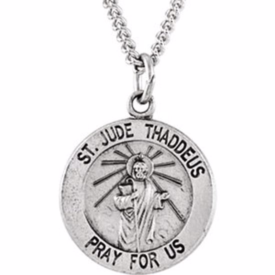 R5018:304397:P Sterling Silver 14.75 Round St. Jude Thaddeus Medal 18" Necklace