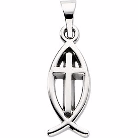 R5063:63475:P 14kt White 14x6mm Fish Pendant with Cross