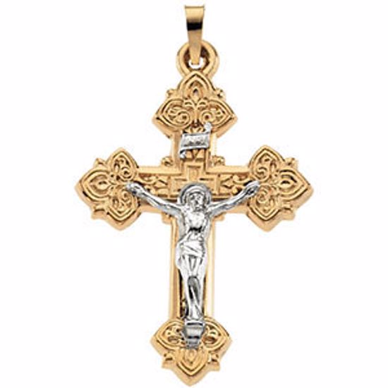 R4057:63175:P 14kt Yellow & White 33x25mm Hollow Crucifix Pendant