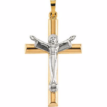 R16141:66916:P 14kt White & Yellow 32x21mm Risen Christ Crucifix Pendant