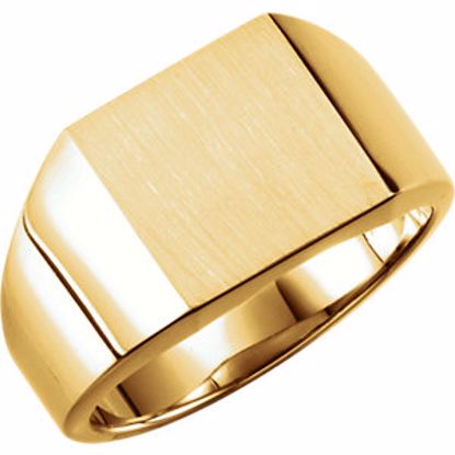 9591:112606:P 14kt Yellow 12mm Men's Solid Signet Ring with Brush Finish