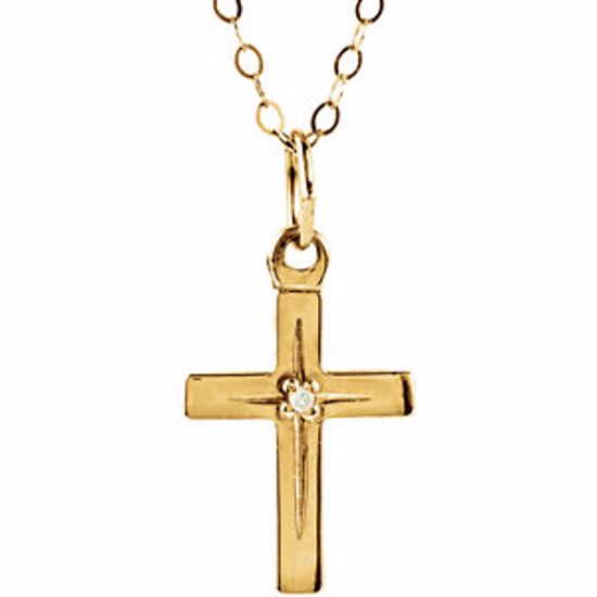 19501:124319:P 14kt Yellow Diamond Cross 15" Necklace