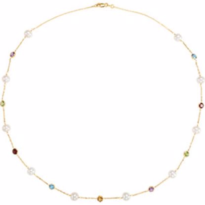 CH194:137804:P 14kt Yellow Pearl & Gemstone 18" Necklace